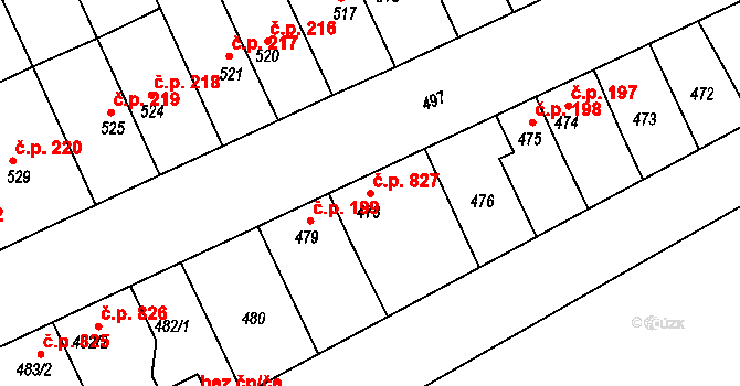 Holešov 827 na parcele st. 478 v KÚ Holešov, Katastrální mapa
