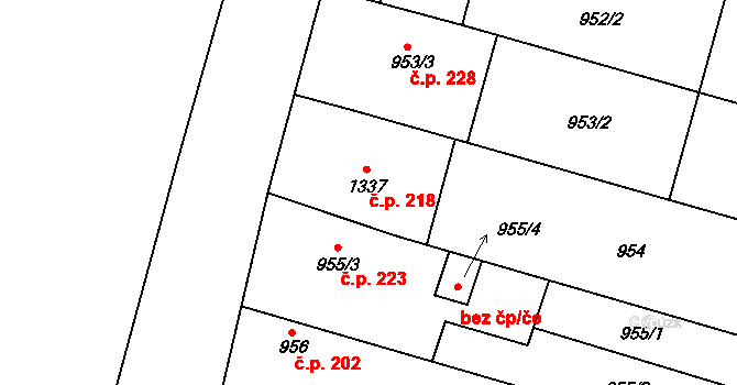 Pivín 218 na parcele st. 1337 v KÚ Pivín, Katastrální mapa