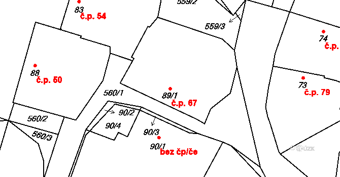 Šlovice 67, Dobřany na parcele st. 89/1 v KÚ Šlovice u Plzně, Katastrální mapa