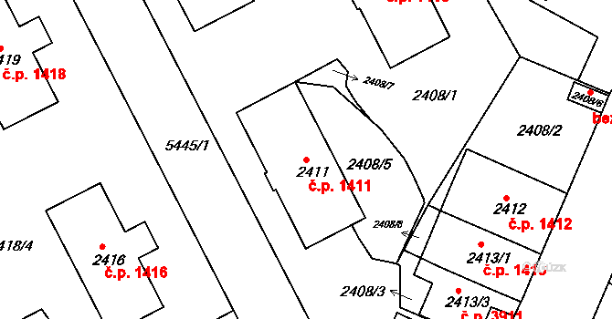 Znojmo 1411 na parcele st. 2411 v KÚ Znojmo-město, Katastrální mapa