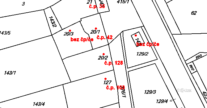 Buk 128 na parcele st. 20/2 v KÚ Buk, Katastrální mapa