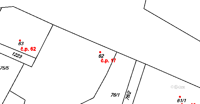 Hořátev 17 na parcele st. 62 v KÚ Hořátev, Katastrální mapa