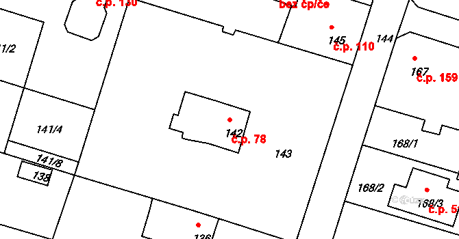 Včelná 78 na parcele st. 142 v KÚ Včelná, Katastrální mapa