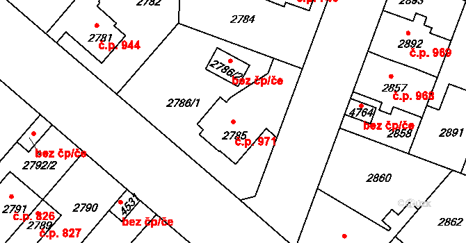 Čelákovice 971 na parcele st. 2785 v KÚ Čelákovice, Katastrální mapa