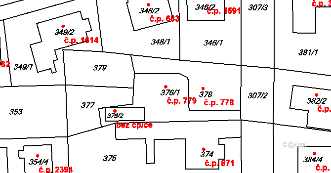 Roztoky 779 na parcele st. 376/1 v KÚ Roztoky u Prahy, Katastrální mapa
