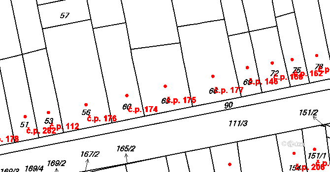 Telnice 175 na parcele st. 63 v KÚ Telnice u Brna, Katastrální mapa