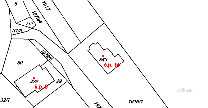 Janov 14 na parcele st. 343 v KÚ Janov u Krnova, Katastrální mapa