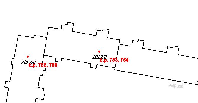 Kladno 753,754 na parcele st. 2022/8 v KÚ Kladno, Katastrální mapa
