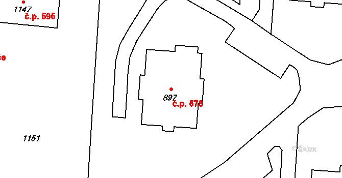 Moravský Beroun 578 na parcele st. 897 v KÚ Moravský Beroun, Katastrální mapa