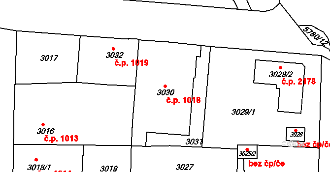 Pod Bezručovým vrchem 1018, Krnov na parcele st. 3030 v KÚ Krnov-Horní Předměstí, Katastrální mapa