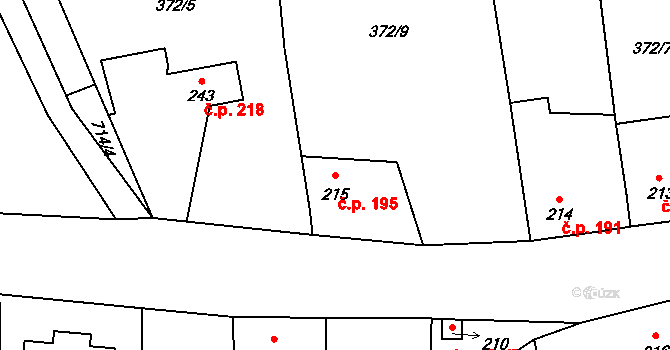 Sedlec 195, Sedlec-Prčice na parcele st. 215 v KÚ Sedlec u Votic, Katastrální mapa