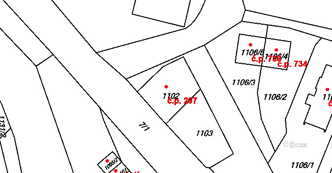 Stráž nad Nisou 297 na parcele st. 1102 v KÚ Stráž nad Nisou, Katastrální mapa