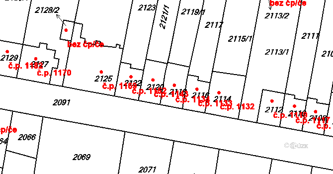 Tachov 1134 na parcele st. 2118 v KÚ Tachov, Katastrální mapa