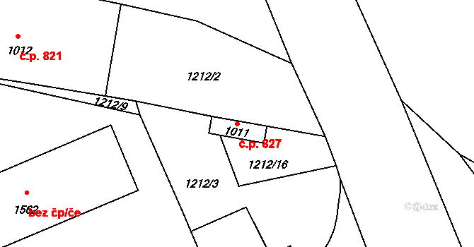 Stříbro 827 na parcele st. 1011 v KÚ Stříbro, Katastrální mapa