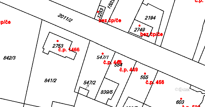 Třebechovice pod Orebem 448 na parcele st. 547/1 v KÚ Třebechovice pod Orebem, Katastrální mapa