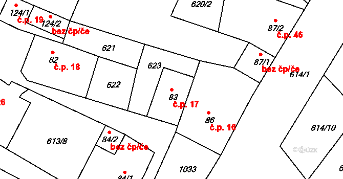 Milovice 17, Soběsuky na parcele st. 83 v KÚ Milovice, Katastrální mapa