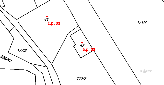 Bezník 32, Borek na parcele st. 42 v KÚ Bezník, Katastrální mapa