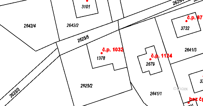 Rožnov pod Radhoštěm 1032 na parcele st. 1378 v KÚ Rožnov pod Radhoštěm, Katastrální mapa
