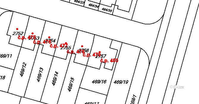 Holínské Předměstí 480, Jičín na parcele st. 2757 v KÚ Jičín, Katastrální mapa