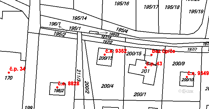 Církvice 9352, Ústí nad Labem na parcele st. 200/13 v KÚ Církvice, Katastrální mapa