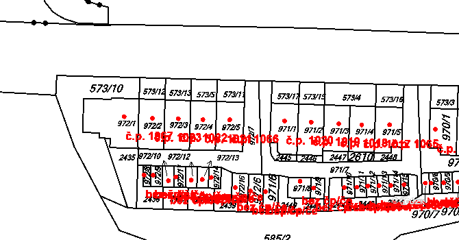 Borovina 1066, Třebíč na parcele st. 972/5 v KÚ Třebíč, Katastrální mapa