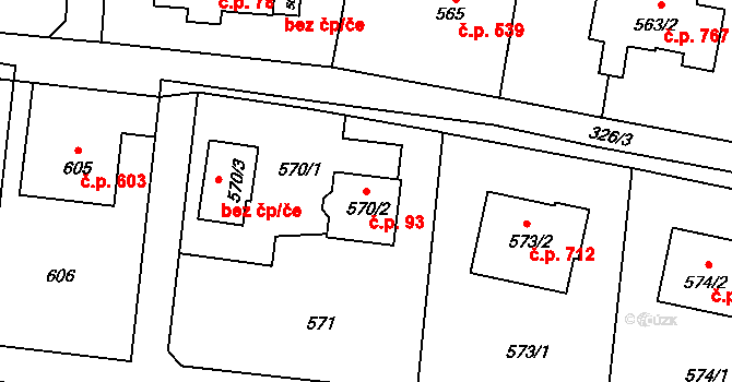 Skřečoň 93, Bohumín na parcele st. 570/2 v KÚ Skřečoň, Katastrální mapa