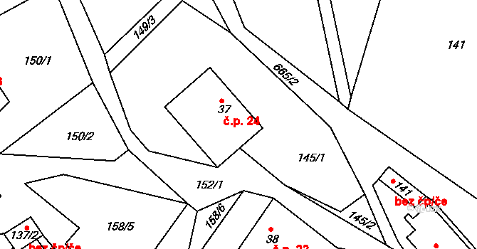 Pazucha 24, Litomyšl na parcele st. 37 v KÚ Pazucha, Katastrální mapa