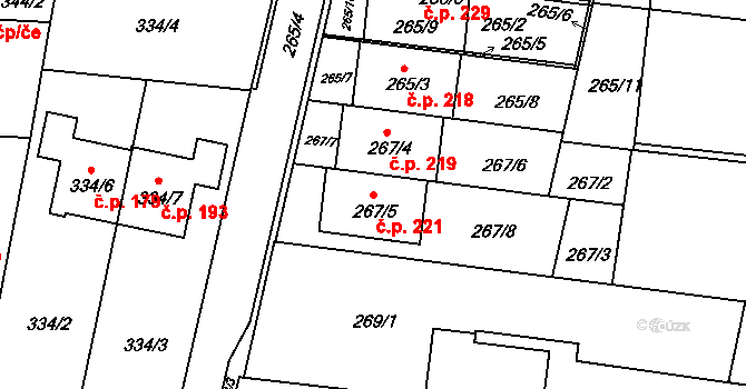 Mokrá Hora 221, Brno na parcele st. 267/5 v KÚ Mokrá Hora, Katastrální mapa