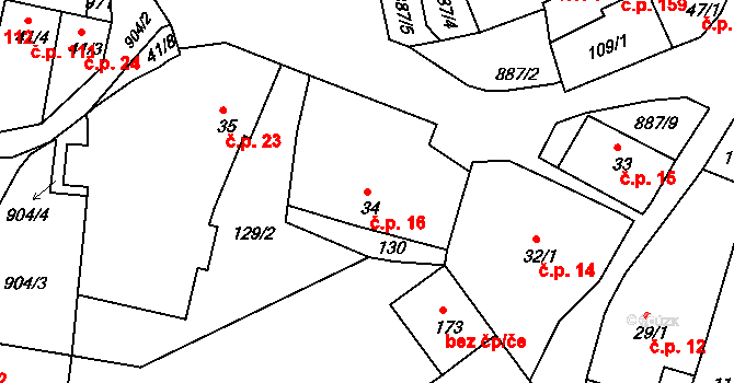 Jimlín 16 na parcele st. 34 v KÚ Jimlín, Katastrální mapa