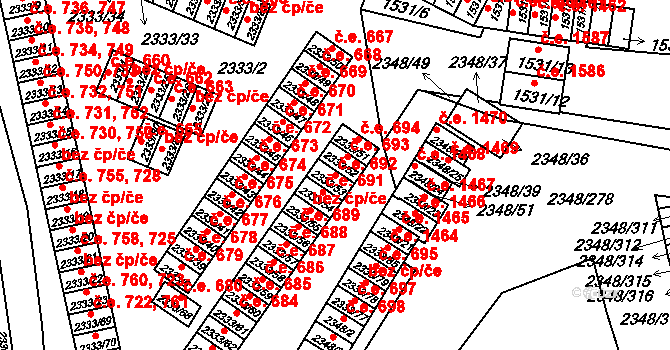 Pelhřimov 692 na parcele st. 2333/53 v KÚ Pelhřimov, Katastrální mapa