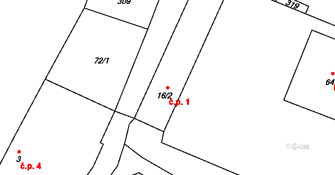 Sedlec 1, Lanžov na parcele st. 16/2 v KÚ Sedlec u Lanžova, Katastrální mapa