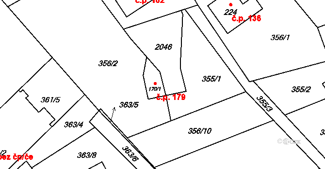 Milíkov 179 na parcele st. 170/1 v KÚ Milíkov u Jablunkova, Katastrální mapa