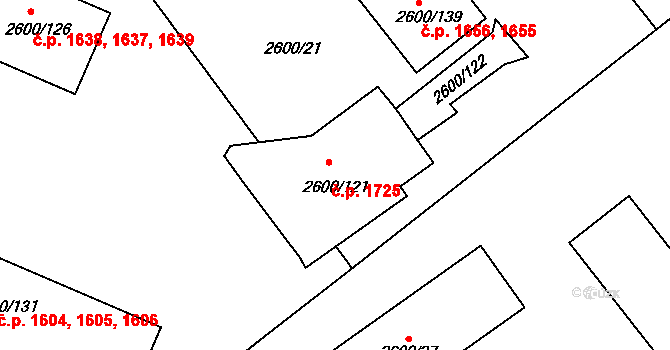 Turnov 1725 na parcele st. 2600/121 v KÚ Turnov, Katastrální mapa