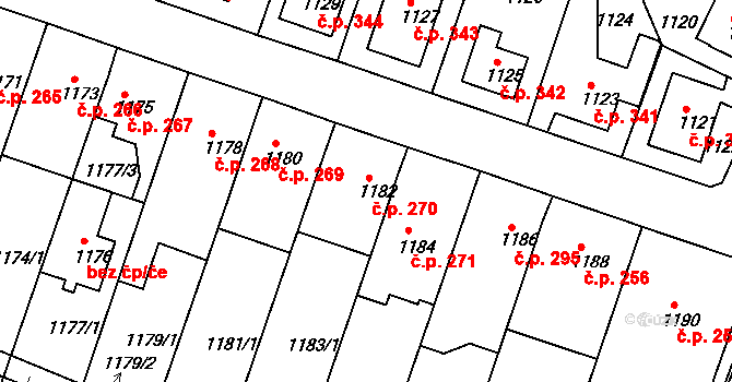 Kolovraty 270, Praha na parcele st. 1182 v KÚ Kolovraty, Katastrální mapa