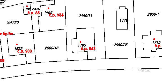 Starý Jiříkov 943, Jiříkov na parcele st. 1486 v KÚ Jiříkov, Katastrální mapa