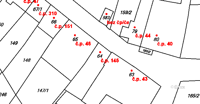 Lomnice nad Lužnicí 145 na parcele st. 64 v KÚ Lomnice nad Lužnicí, Katastrální mapa