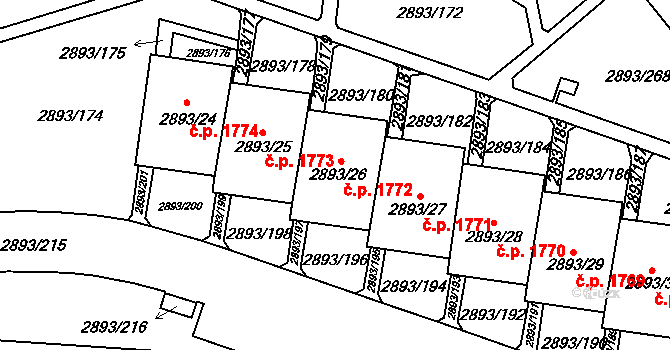 Krč 1772, Praha na parcele st. 2893/26 v KÚ Krč, Katastrální mapa