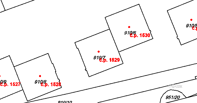 Braník 1529, Praha na parcele st. 910/7 v KÚ Braník, Katastrální mapa