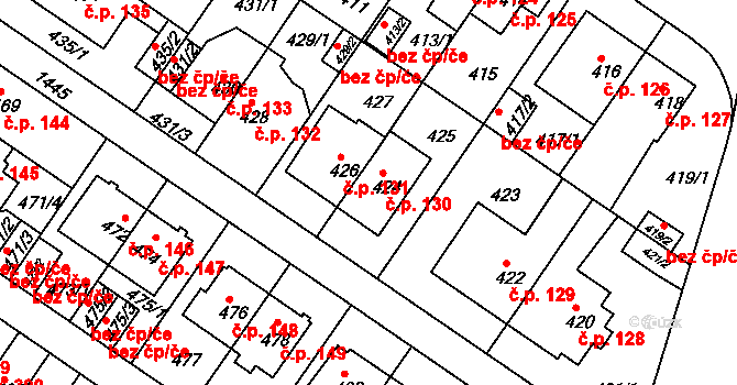 Jinonice 130, Praha na parcele st. 424 v KÚ Jinonice, Katastrální mapa