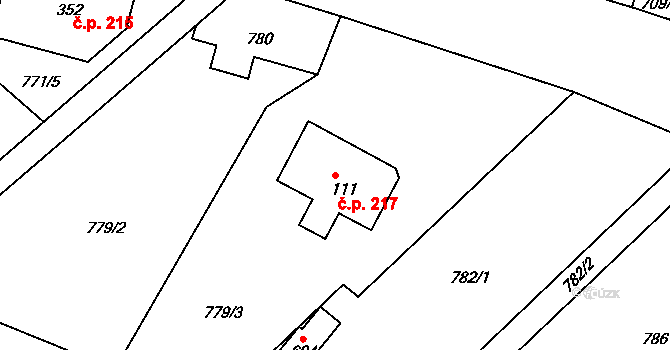 Rumburk 3-Dolní Křečany 217, Rumburk na parcele st. 111 v KÚ Dolní Křečany, Katastrální mapa