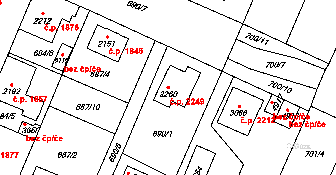 Dvůr Králové nad Labem 2249 na parcele st. 3260 v KÚ Dvůr Králové nad Labem, Katastrální mapa