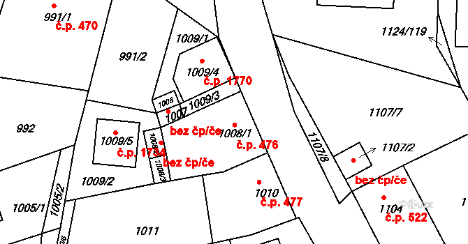 České Budějovice 2 476, České Budějovice na parcele st. 1008/1 v KÚ České Budějovice 2, Katastrální mapa