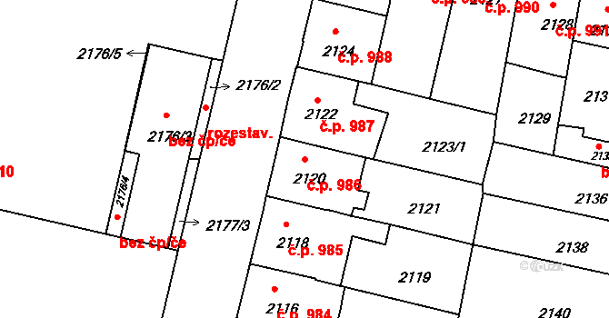 České Budějovice 5 986, České Budějovice na parcele st. 2120 v KÚ České Budějovice 5, Katastrální mapa