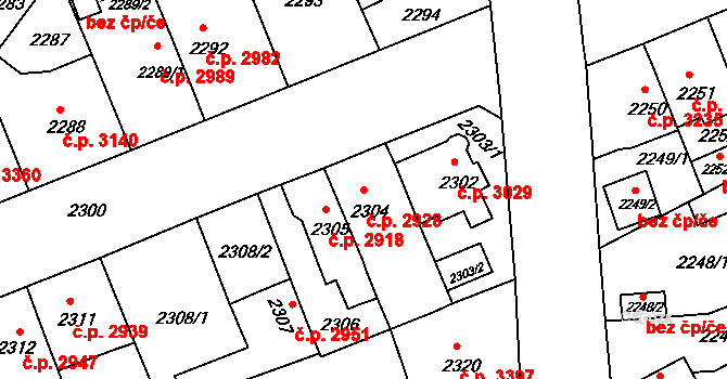 Chomutov 2928 na parcele st. 2304 v KÚ Chomutov II, Katastrální mapa