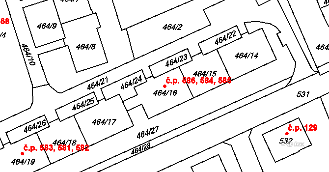 Liberec XII-Staré Pavlovice 584,585,586, Liberec na parcele st. 464/16 v KÚ Staré Pavlovice, Katastrální mapa