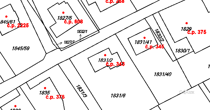 Mizerov 343, Karviná na parcele st. 1831/2 v KÚ Karviná-město, Katastrální mapa