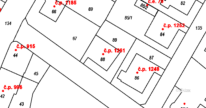 Rumburk 1 1261, Rumburk na parcele st. 88 v KÚ Rumburk, Katastrální mapa