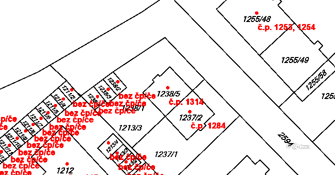 Doubravka 1314, Plzeň na parcele st. 1238/5 v KÚ Doubravka, Katastrální mapa