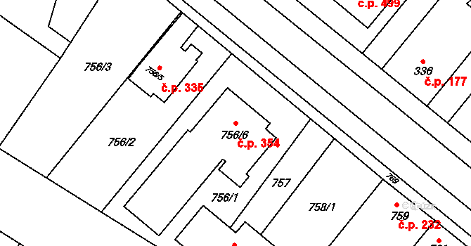 Křelov 354, Křelov-Břuchotín na parcele st. 756/6 v KÚ Křelov, Katastrální mapa