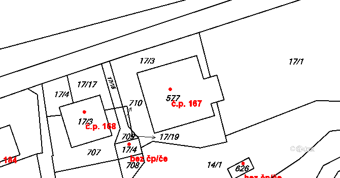 Kvíc 167, Slaný na parcele st. 577 v KÚ Kvíc, Katastrální mapa